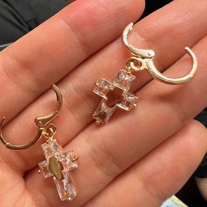 Golden and transparent Cross shape earrings